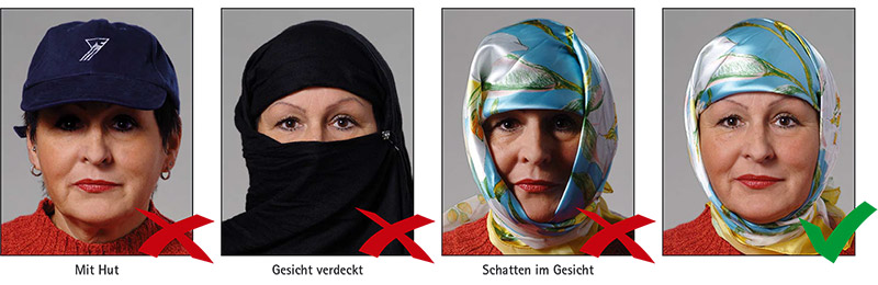 Biometrisches Passbild: Kopfbedeckung